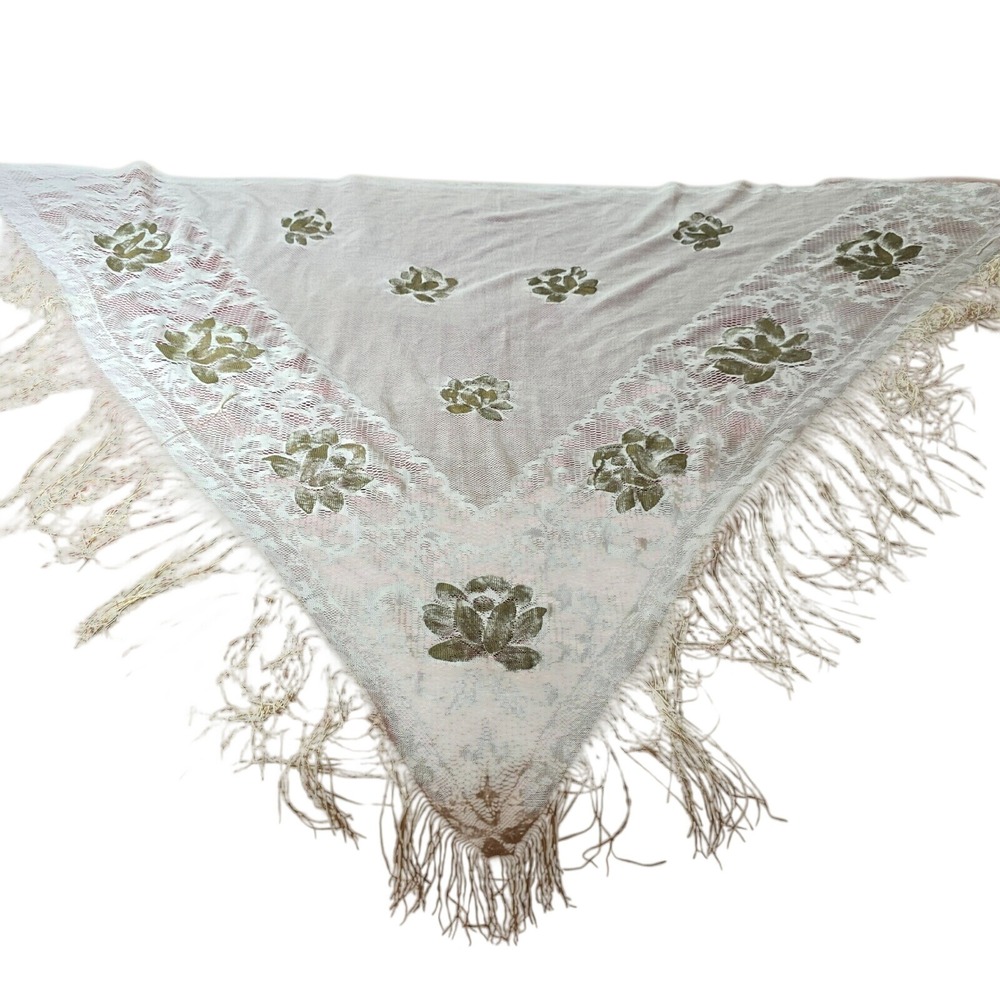 Scarf Belt Shawl Sash Table Runner Cover Up Wedding Cream Green 68x51 VTG